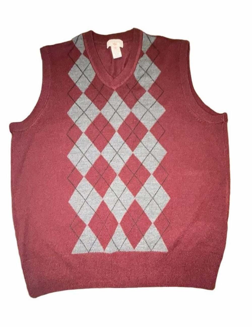 Dockers Argyle Sweater Vest Size M Burgundy Gray V-Neck Sleeveless